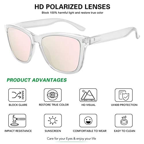 MEETSUN Polarized Sunglasses for Women Men Classic Retro Designer Style (Clear Frame/Pink Mirrored Lens, 54) thumbnail 2