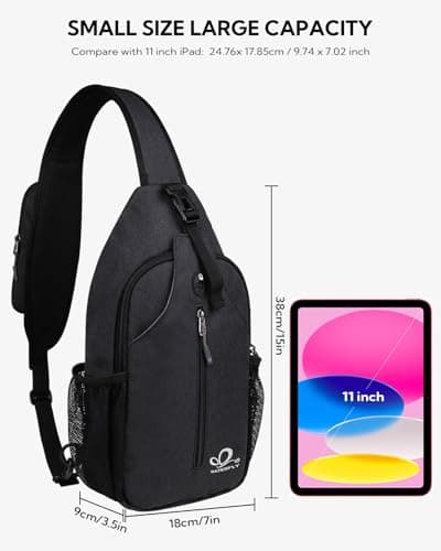 WATERFLY Crossbody Sling Backpack Sling Bag Travel Hiking Chest Bag Daypack (Black) thumbnail 2