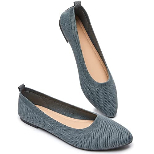 BABUDOG Women's Mesh Flats Shoes Pointed-Toe Dress Shoes for Women Black Flats Shoes Comfortable Memory Foam Flats Shoes(Dark Grey.US10)