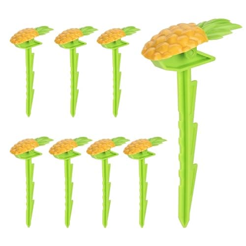 CAIRIAC Beach Towel Stakes 8 Pack, Outdoor Beach Towel Anchor Stakes Picnic Mat Clips, Beach Towel Stakes for Sand, Beach Accessories for Vacation, Keep Your Towel from Blowing Away (Pineapple)