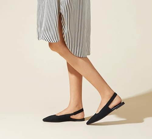 Arromic Slingback Flats for Women Pointed Toe Ballet Flats Shoes Women Dressy Comfortable Slip On Knit Flat Black thumbnail 3