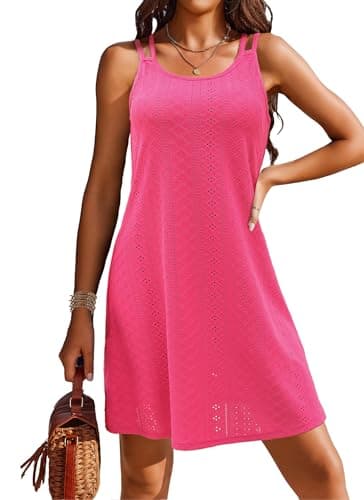 Doreyi Womens Spaghetti Strap Cover Up Sleeveless Loose Sundresses Beach T Shirt Dress Beach Coverups for Women