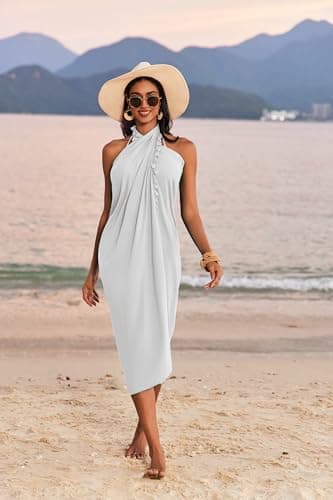 AI'MAGE Sarong Wraps for Women Long Beach Swimsuit Cover Up Swimwear Pareo with Tassels Bikini Skirt Coverup for Bathing Suit White thumbnail 4