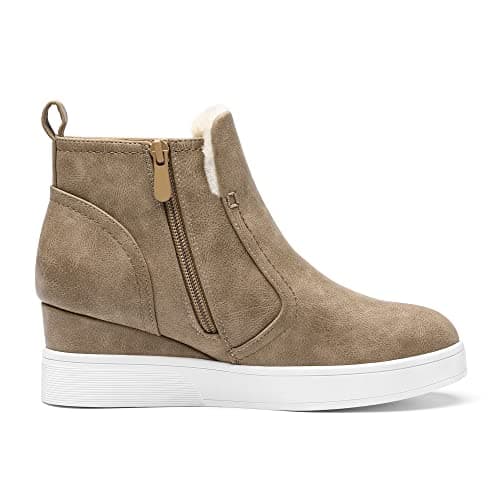 DREAM PAIRS Women’s Slip on High Top Wedge Sneakers Hidden Heel Platform Wedgie Ankle Booties,Size 9,Taupe/pu,DAB218 thumbnail 3