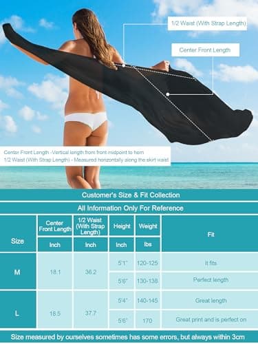 Chuangdi 2 Pieces Sarong Coverups for Women Bathing Suit Cover up Skirt Beach Wrap Swimsuit Bikini Cover Ups for Swimwear(Large,Black, White) thumbnail 2