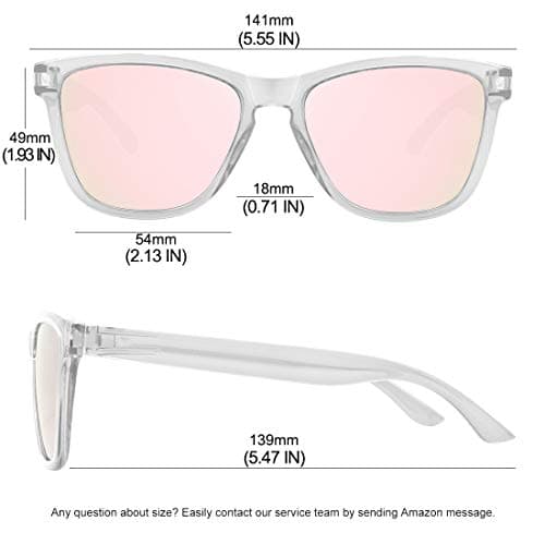 MEETSUN Polarized Sunglasses for Women Men Classic Retro Designer Style (Clear Frame/Pink Mirrored Lens, 54) thumbnail 3