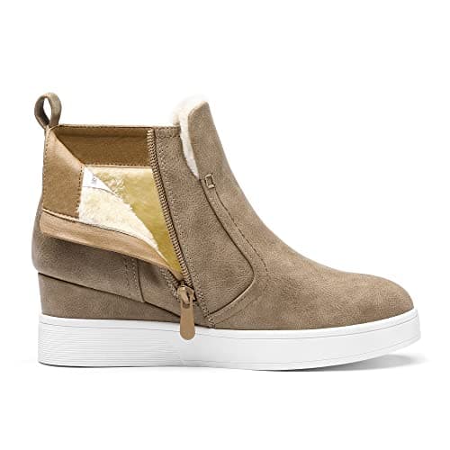 DREAM PAIRS Women’s Slip on High Top Wedge Sneakers Hidden Heel Platform Wedgie Ankle Booties,Size 9,Taupe/pu,DAB218 thumbnail 4