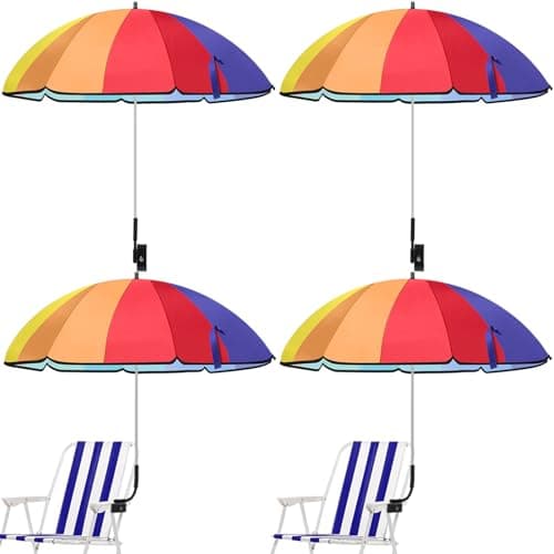 Cosblank 4 Pack Beach Chair Umbrella with Clamp, 43 Inch Arc Adjustable Universal Clamp on Umbrella UPF 50+ Sun Protection, for Beach Patio Stroller Chair(Fresh)