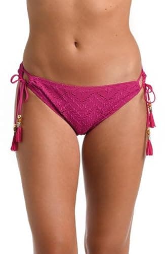 La Blanca Women's Side Tie Hipster Swimsuit Bottom, Magenta//Saltwater Sands, 10