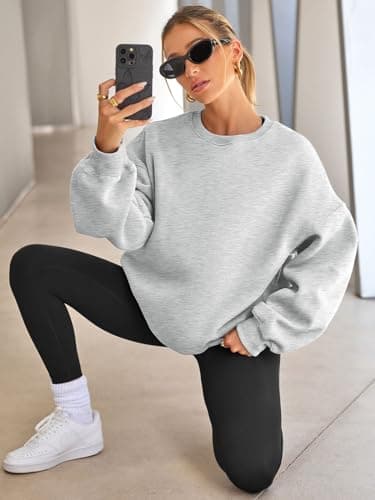 EFAN Womens Sweatshirts Hoodies Oversized Sweaters Crewneck Fleece Casual Tops Basic Comfy Fall Fashion Clothes 2025 Plus Size Maternity Workout Lounge Wear Winter Outfits Grey M thumbnail 4