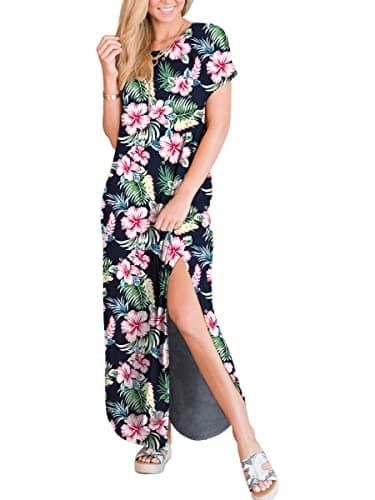 ANRABESS Womens Summer Maxi Dress Short Sleeve Casual Loose Long T Shirt Dresses Split Vacation Beach Sundress Travel Outfits Floral Print X-Large thumbnail 3