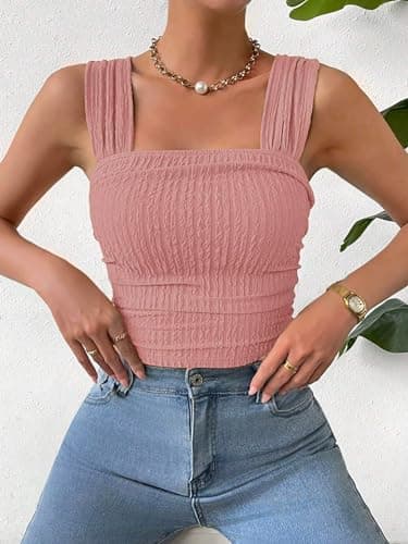 Cute Summer Tops for Women Trendy 2024 Light Pink Basic Strappy Ruched Teenager Girl Travel Trip Beach Cami Top Comfy M thumbnail 4