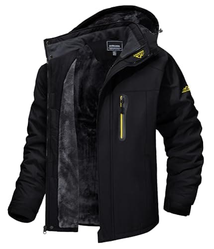 TACVASEN Men's Winter Ski Jacket Waterproof Snow Coats Snowboard Fleece Lining Jacket Warm Parka with Hooded Black XXL