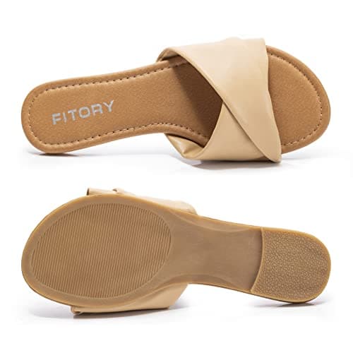 FITORY Women's Flat Sandals Fashion Slides With Soft Leather Slippers for Summer Size 9 thumbnail 2