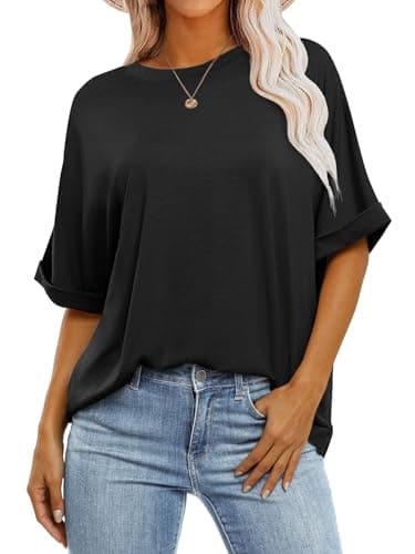 ANRABESS Womens Tops Oversized T Shirts Short Sleeve Crewneck Summer Casual Loose Basic Tee Shirt 2025 Trendy Fashion Clothes Black X-Large