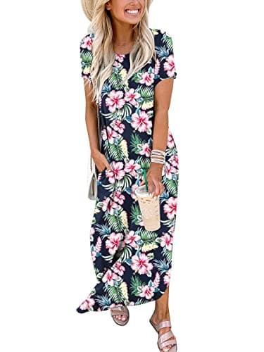 ANRABESS Womens Summer Maxi Dress Short Sleeve Casual Loose Long T Shirt Dresses Split Vacation Beach Sundress Travel Outfits Floral Print X-Large thumbnail 2