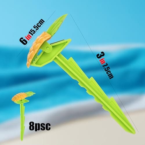 CAIRIAC Beach Towel Stakes 8 Pack, Outdoor Beach Towel Anchor Stakes Picnic Mat Clips, Beach Towel Stakes for Sand, Beach Accessories for Vacation, Keep Your Towel from Blowing Away (Pineapple) thumbnail 2
