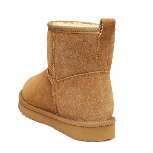 Litfun Genuine Suede Mini Boots for Women Winter Warm Fuzzy Boots Comfort Snow Boots with Fur Lined, Chestnut 39 thumbnail 4