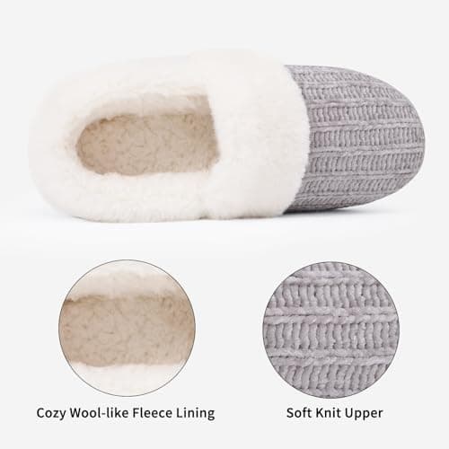 Evshine Women's Fuzzy Memory Foam Slippers, Closed Back Knit Bedroom Slippers, Slip-On Warm House Shoes for Indoor &amp; Outdoor Comfort, Grey, 38-39 (Size 7-8) thumbnail 4