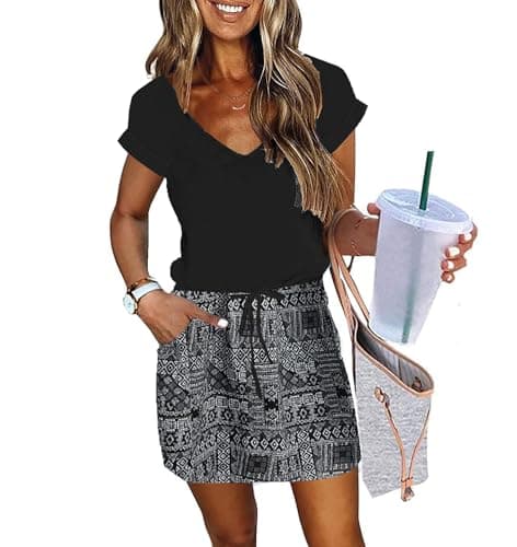 Womens Summer Dress Lantern Sleeve Square Neck Tie Front A-Line Double Layer Hem Mini Dresses