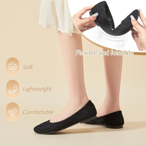 POVOGER Loafers for Women Slip on Shoes Flats Shoes Round Toe Flats for Women Comfortable Womens Dressy Ballet Flats (Black,US07) thumbnail 3