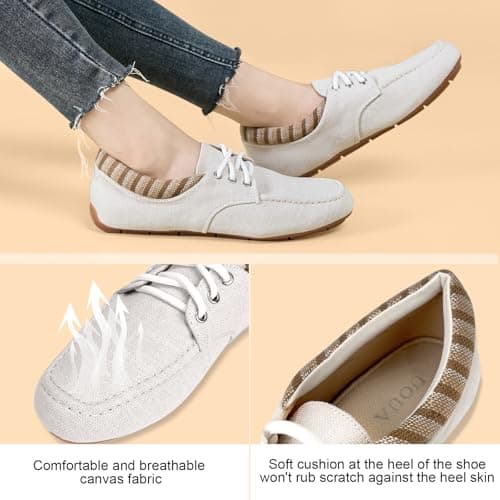 FcuteL Womens Lace-up Loafers Casual Slip-on Shoes Light Weight Comfotable Boat Shoes Khaki Size 10.5 thumbnail 3