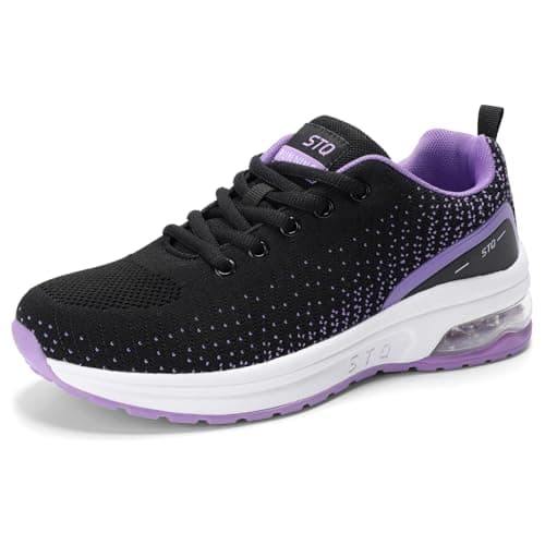 STQ Womens Lace up Sneakers Ladies Walking Tennis Shoes Lightweight Casual Sneakers for Gym Travelling Running Working Black Purple 6