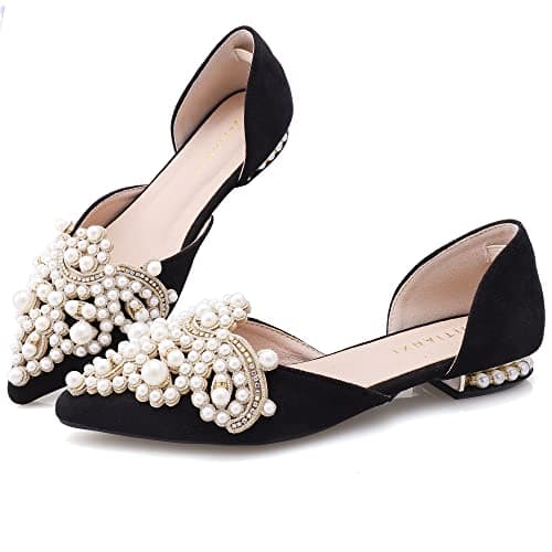 Anxle Flats Shoes Women Bling Rhinestone Pointed Flat Shoes Comfort Slip on Shiny Wedding Dress Shoes Black 10.5 thumbnail 2
