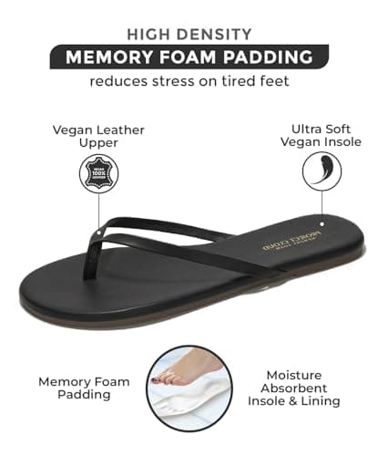 Project Cloud Flip Flops for Women – Memory Foam Flats Summer Sandals for Women 2025 – Vegan Leather Lightweight Womens Sandals Summer Beach Essentials Slides (Foundations, Black, 8.5) thumbnail 2