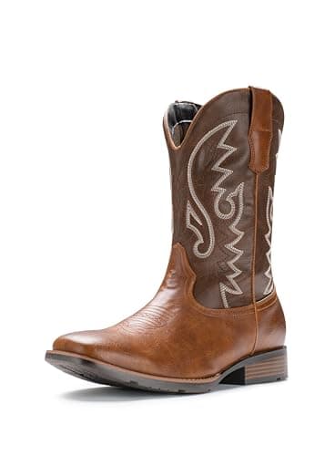 IUV Cowboy Boots For Men Western Boot Durable Fashionable Retro Classic Embroidered Pull On Slip Resistant Boots