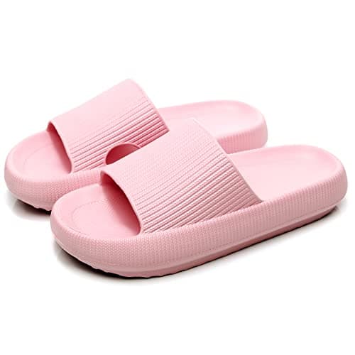 rosyclo Cloud Slippers for Women and Men, Summer Beach Pillow Massage Shower Bathroom Open Toe Super Soft Womens Comfy Thick Sole Home House Women's Cloud Cushion Slides Sandals, Pink