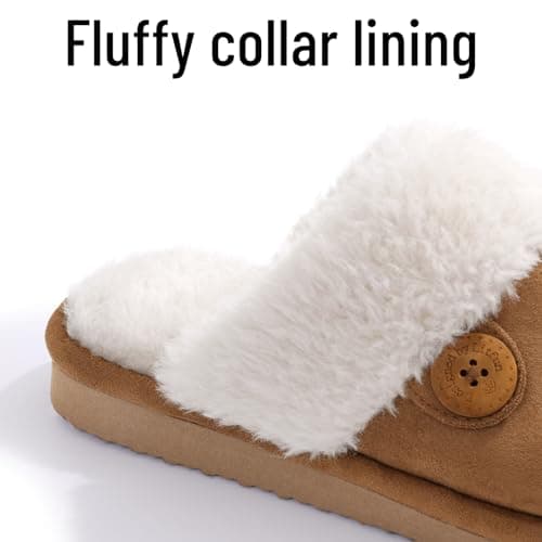 Litfun Fuzzy Slippers for Women with Memory Foam Winter Fluffy House Shoes Indoor Outdoor, Khaki Women Size 8-8.5 thumbnail 4