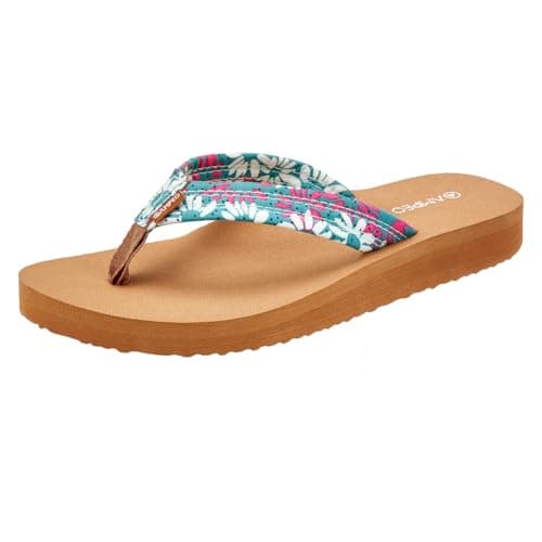 Ampeo Women's Arch Support Flip Flops Comfortable Casual Summer Beach Thong Sandals,Green Floral,Size 6
