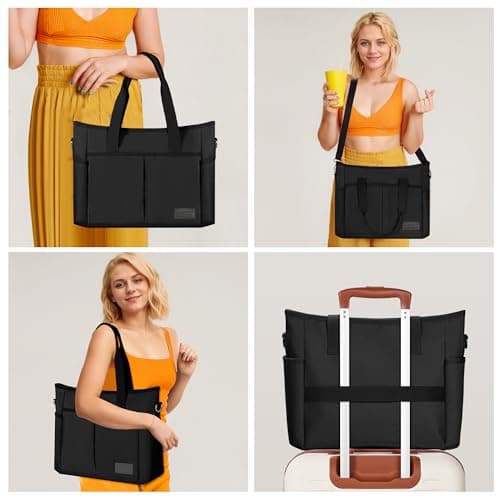 MIYCOO Beach Bag, Tote Bag for Women with Trolley Sleeve Large Canvas Tote Bag Waterproof Sandproof for Travel Work Gym Black thumbnail 2