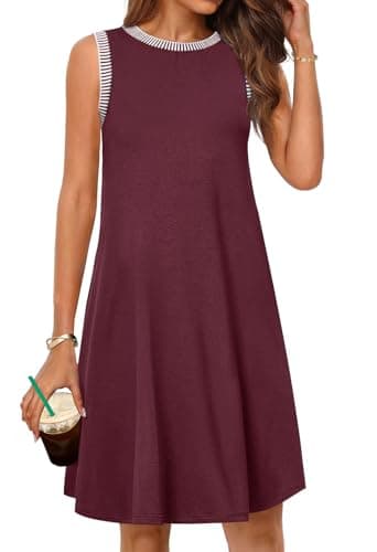 MEROKEETY Women's 2025 Summer Casual Sundress Beach Vacation Sleeveless Tank Crewneck Coverup Mini Dresses, Wine, Large