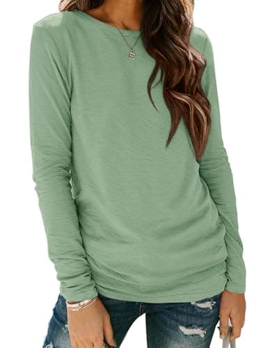 ATHMILE Womens Long Sleeve Tops Fall T Shirts Crewneck 2025 Tunic Tops Fitted Shirts Basic Tee Beach Vacation Light Green