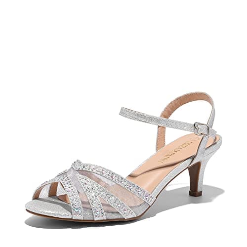 DREAM PAIRS Women's Nina Low Heel Pump Sandals,Size 8.5,Silver,NINA-150