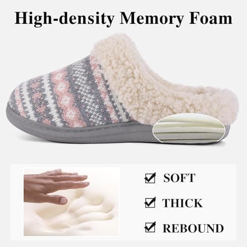 Evshine Warm Knit House Slippers for Women Comfy Fleece Lined Winter Slippers with Memory Foam and Indoor Outdoor Soles Pink 40-41 (Size8-9) thumbnail 3