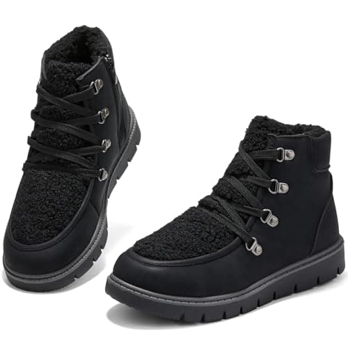 BENPAO Women's Mini Short Boots Fuzzy Snow Boots for Women PU Leather Winter Boots Waterproof Ankle booties Warm Fur Boots with Zipper(Black.US8)