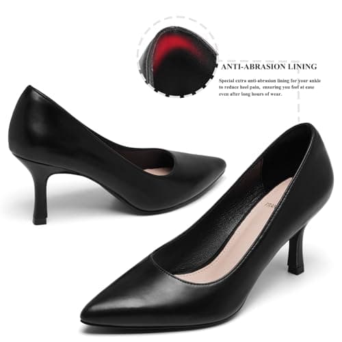 FW FRAN WILLOR Kitten Heels Closed Toe Heels Women's Pumps Low Stiletto Pointed Toe Office Bridal Wedding Party Work Dress Pumps Shoes Black thumbnail 2