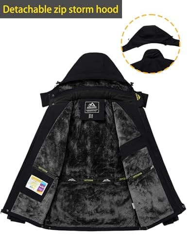 TACVASEN Men's Winter Ski Jacket Waterproof Snow Coats Snowboard Fleece Lining Jacket Warm Parka with Hooded Black XXL thumbnail 4
