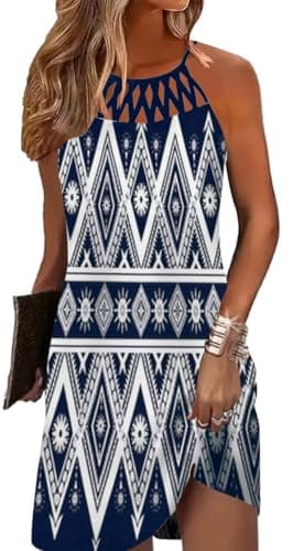 Disamer Sundresses for Women 2024 Vacation Beachwear Coverups Summer Halter Dresses Casual Sexy Sleeveless Beach Dress, Small, Striped2