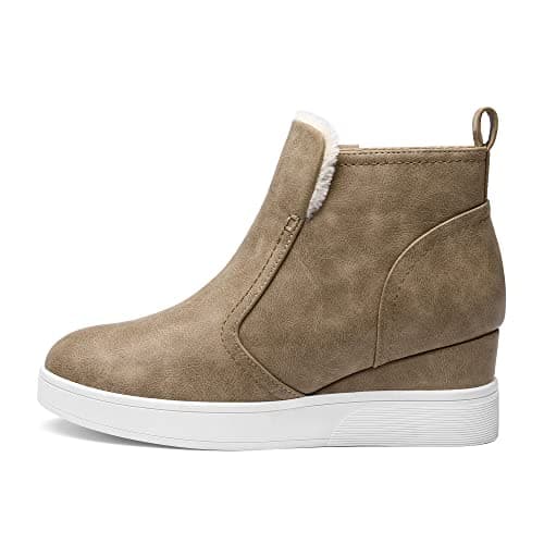 DREAM PAIRS Women’s Slip on High Top Wedge Sneakers Hidden Heel Platform Wedgie Ankle Booties,Size 9,Taupe/pu,DAB218 thumbnail 2