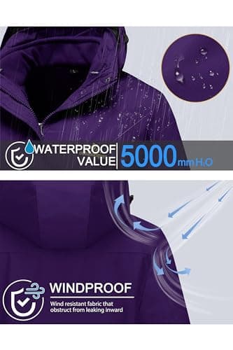 MAGCOMSEN Winter Coats for Women Waterproof Insulated Snow Jacket Fleece Lined Jacket 3 In 1 Jacket Snowboarding Jacket Dark Purple L thumbnail 4