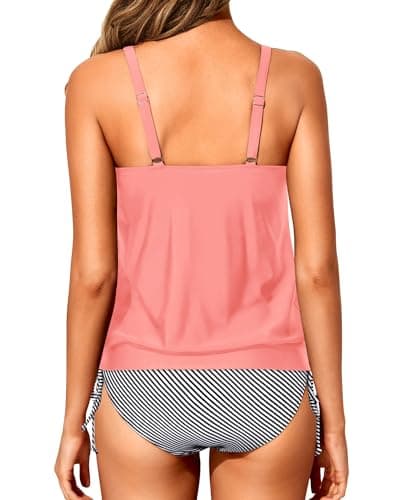 Holipick Light Pink Blouson Tankini Swimsuits for Women Modest Tummy Control Two Piece Bathing Suits Loose Tankini with Bikini Bottom L thumbnail 4
