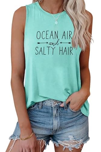 FBPQJYW Beach Tank Tops for Women: Ocean Air and Salty Hair Shirt Cruise Shirts Salt Beach Sleeveless Tank Summer Vacation Shirt, Medium, Lakegreen thumbnail 3