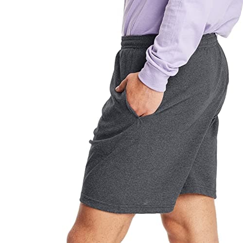 Hanes Mens Jersey Cotton With Pocket Workout-and-training-shorts, Charcoal Heather, Large US thumbnail 3