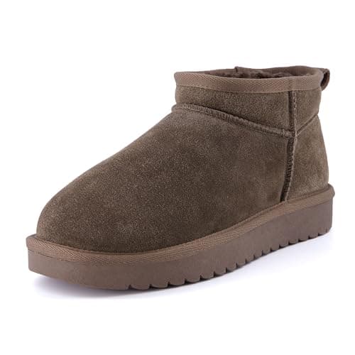 CUSHIONAIRE Hip 2 Genuine Suede Ankle Boots for Women, Cozy Faux Shearling Lining Pull On Winter Womens Boots, TAUPE 7.5