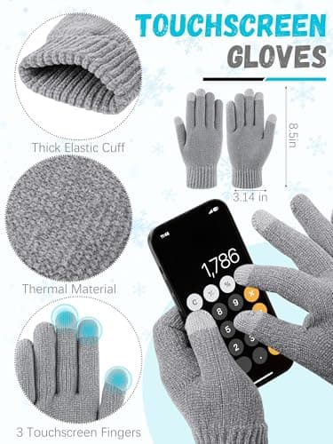 Winter Warm Hat Scarf and Touch Screen Gloves Set, Knitted Pom Beanie Hat Neck Warmer Long Scarf Winter Gloves for Women Men thumbnail 4