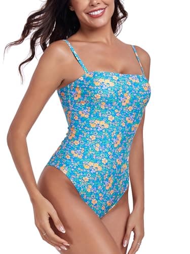 RELLECIGA Women's Floral Print High Cut Bandeau One Piece Swimsuits with Adjustable Shoulder Straps Size Large thumbnail 4